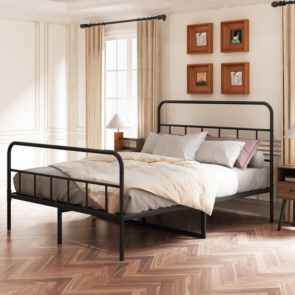 English Elm Queen Metal Platform Bed Frame with Headboard & Footboard, Sturdy Slats, 660 lb Capacity, Black W578P147731
