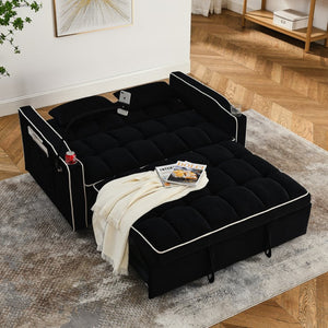 English Elm 55.51 Inch Velvet Convertible Sleeper Loveseat with Usb Port and Swivel Phone Stand W2353P151786