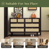 Hearth and Haven 6 Drawer Dresser, Modern Rattan Dresser Chest with Wide Drawers and Metal Handles, Farmhouse Wood Storage Chest Of Drawers For Bedroom, Living Room, Hallway, Entryway W2227P144257