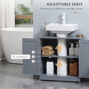 English Elm HOMCOM Pedestal Sink Cabinet Gray for Under Sink Storage with U-Shape Cutout, Adjustable Shelf, 23.5" H W2225P160354