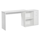 English Elm Homcom L Shaped Computer Desk, 180° Rotating Corner Desk With Storage Shelves, Drawer and Cabinet, Study Workstation For Home Office, White