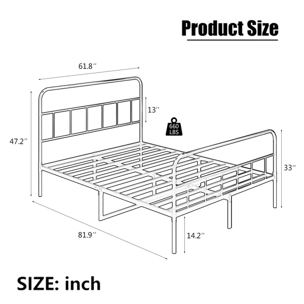 English Elm Queen Metal Platform Bed Frame with Headboard & Footboard, Sturdy Slats, 660 lb Capacity, Black W578P147731