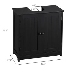 English Elm HOMCOM Pedestal Sink Cabinet with U-Shape Cutout, Adjustable Shelf, Double Door Storage, Black W2225P160432