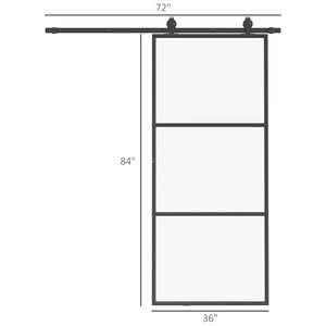 English Elm Homcom Frosted Tempered Glass Sliding Barn Door Carbon Steel Frame Privacy Room Divider W2225P160419