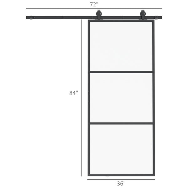 English Elm Homcom Frosted Tempered Glass Sliding Barn Door Carbon Steel Frame Privacy Room Divider W2225P160419