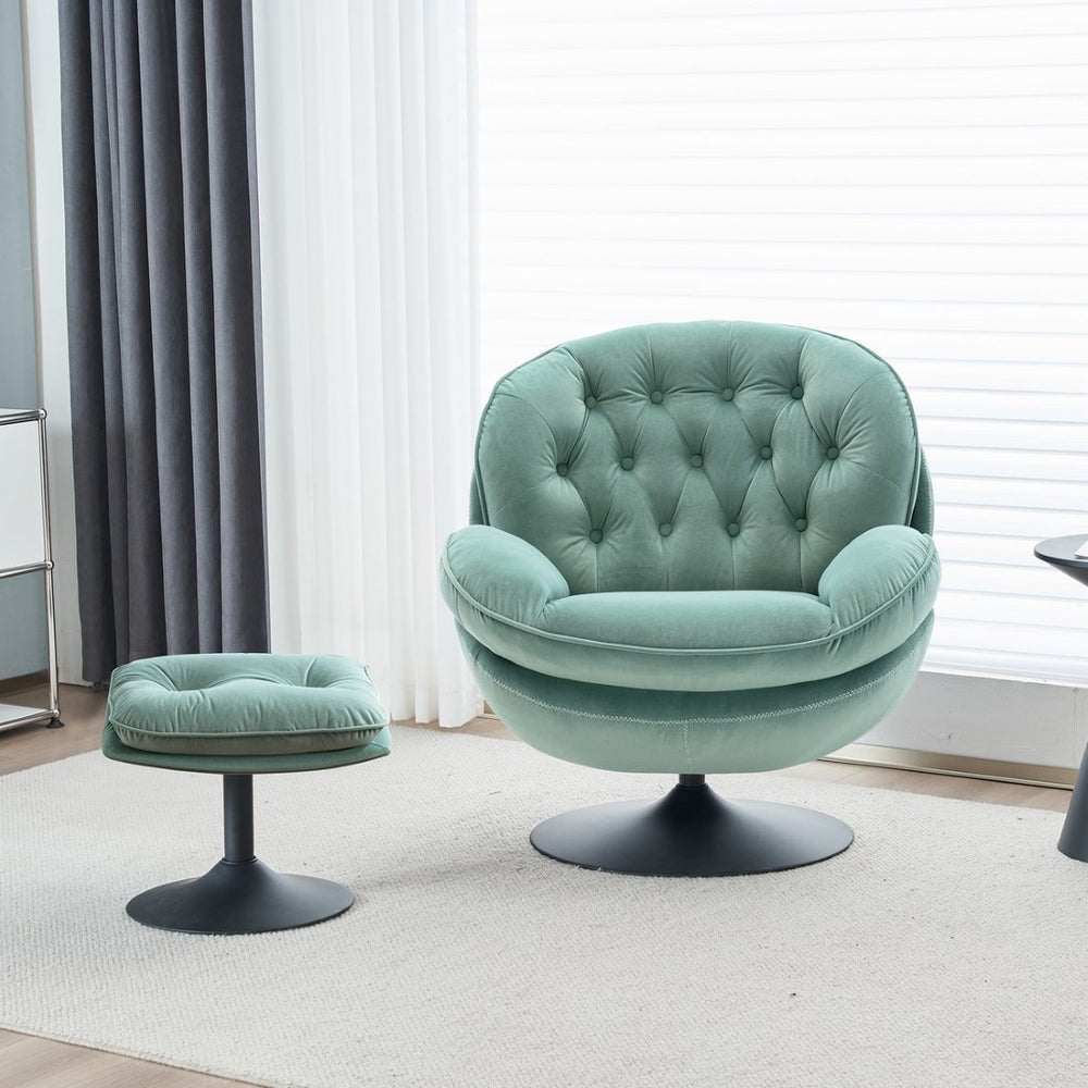 English Elm Swivel Tufted Velvet Accent Chair with Matching Ottoman for Living Room Lounge W1805142163