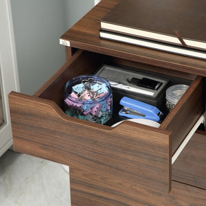 English Elm HOMCOM Mobile 3-Drawer Under-Desk Cabinet with Locking Casters, Compact Rolling Office Storage, Black Wood Grain W2225P160418