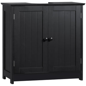 English Elm HOMCOM Pedestal Sink Cabinet with U-Shape Cutout, Adjustable Shelf, Double Door Storage, Black W2225P160432