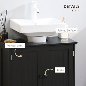 English Elm HOMCOM Pedestal Sink Cabinet with U-Shape Cutout, Adjustable Shelf, Double Door Storage, Black W2225P160432