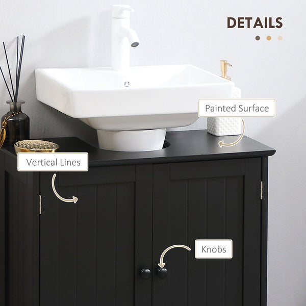English Elm HOMCOM Pedestal Sink Cabinet with U-Shape Cutout, Adjustable Shelf, Double Door Storage, Black W2225P160432