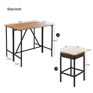 English Elm Go Acacia Wood Rattan Wicker Outdoor Bar Height Bistro Set with Foldable Tabletop WF317873AAA