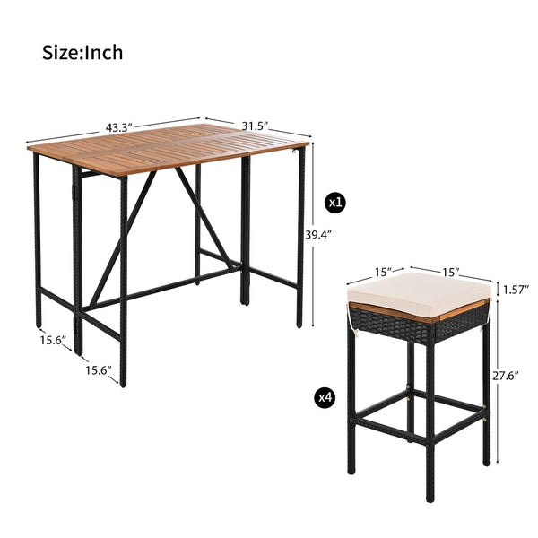 English Elm Go Acacia Wood Rattan Wicker Outdoor Bar Height Bistro Set with Foldable Tabletop WF317873AAA