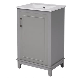 English Elm 20 Inch Modern Small Bathroom Vanity Cabinet with Ceramic Basin, Soft-Close Door & Storage Gray WF318756AAE