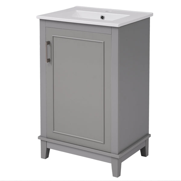 English Elm 20 Inch Modern Small Bathroom Vanity Cabinet with Ceramic Basin, Soft-Close Door & Storage Gray WF318756AAE