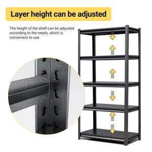 English Elm 63"H Heavy Duty 5-Tier Metal Shelving Rack 2000LB Capacity Adjustable Garage Storage Unit Black T2398P160408