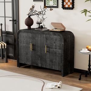 English Elm Trexm Retro Curved Buffet with Gold Pulls Antique Finish Wood Grain Dining Storage WF317093AAB
