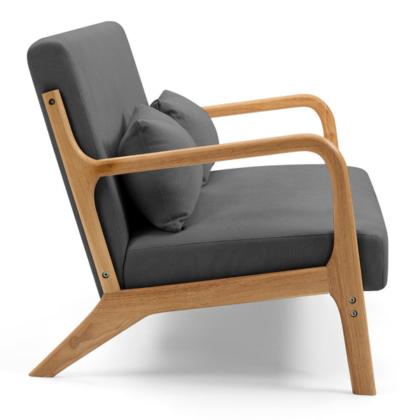 English Elm Leisure Two Seat Linen Sofa with Solid Wood Arms Mid Century Modern Living Room W1955P144547