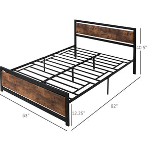 English Elm HOMCOM Queen Platform Bed with Head & Footboard, 880lb Steel Slats, 12.25" Underbed Storage, Brown W2225P160425