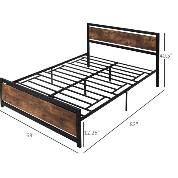 English Elm HOMCOM Queen Platform Bed with Head & Footboard, 880lb Steel Slats, 12.25" Underbed Storage, Brown W2225P160425
