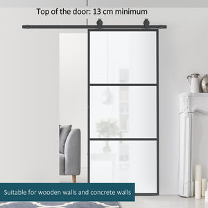English Elm Homcom Frosted Tempered Glass Sliding Barn Door Carbon Steel Frame Privacy Room Divider W2225P160419