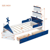 English Elm Twin Size Boat-Shaped Platform Bed With 2 Drawers ,Twin Bed With Storage For Bedroom,Blue