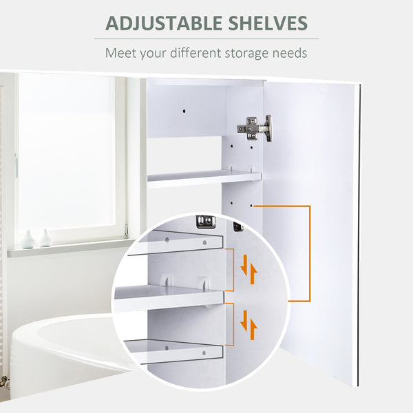 English Elm HOMCOM Modern Double Door Wall Medicine Cabinet Mirror, 31.5"x23.5", White MDF, Quiet Hinges & Ample Storage W2225P160434