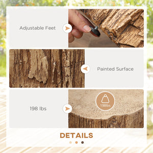 English Elm HOMCOM Rustic Tree Stump Stool Concrete Side Table with Realistic Wood Grain Finish, 198lb Capacity W2225P160436