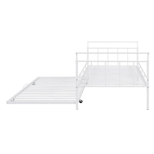 English Elm Twin Metal Daybed with Curved Handle Design and Durable Iron Trundle, Space-Saving Guest Bed Solution White MF314054AAK