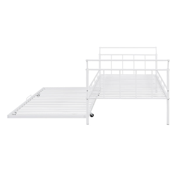 English Elm Twin Metal Daybed with Curved Handle Design and Durable Iron Trundle, Space-Saving Guest Bed Solution White MF314054AAK
