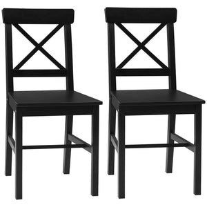 English Elm HOMCOM Set of 2 Modern Farmhouse Dining Chairs - Solid Pine Wood Cross-Back Kitchen Seating, 264lb Capacity, Black, Easy-Clean Finish W2225P160439