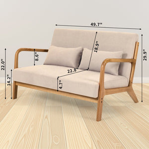 English Elm Leisure Two Seat Linen Sofa with Solid Wood Arms Mid Century Modern Living Room W1955P144546