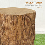 English Elm Homcom Tree Stump Stool, Decorative Side Table With Round Tabletop, Concrete End Table With Wood Grain Finish, For Indoors and Outdoors, Natural