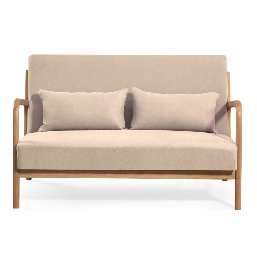 English Elm Leisure Two Seat Linen Sofa with Solid Wood Arms Mid Century Modern Living Room W1955P144546