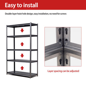 English Elm 78"H Heavy Duty 5-Tier Metal Shelving Unit, 2000LB Capacity, Adjustable DIY Garage/Storage Rack, Quick-Assembly Black/Grey T2398P160410