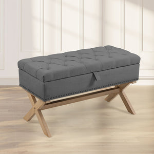 English Elm 35 Inch Linen Button Tufted Storage Ottoman Bench for Bedroom or Living Room W1955P144006