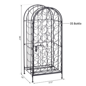 English Elm Homcom Wrought Iron Floor Wine Rack with Scrollwork Door Holds 35 Bottles W2225P160427