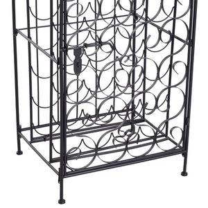 English Elm Homcom Wrought Iron Floor Wine Rack with Scrollwork Door Holds 35 Bottles W2225P160427
