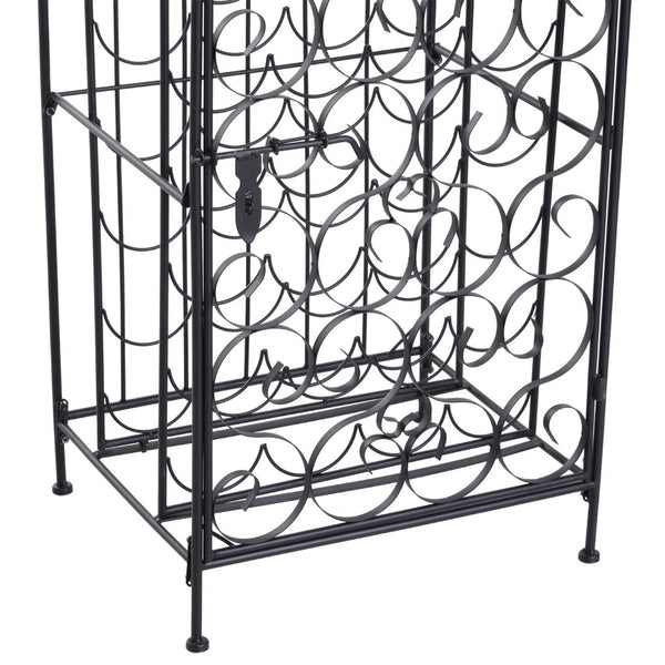 English Elm Homcom Wrought Iron Floor Wine Rack with Scrollwork Door Holds 35 Bottles W2225P160427