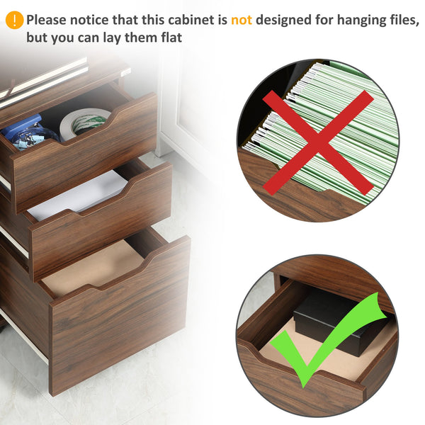 English Elm HOMCOM Mobile 3-Drawer Under-Desk Cabinet with Locking Casters, Compact Rolling Office Storage, Black Wood Grain W2225P160418