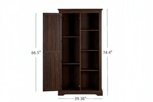 English Elm Tall Rustic Barn Door Storage Cabinet with Open & Hidden Shelves, Quality Hardware, Farmhouse Charm Espresso W2275P149118