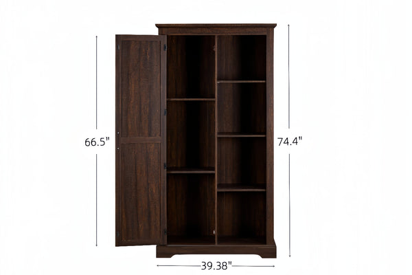 English Elm Tall Rustic Barn Door Storage Cabinet with Open & Hidden Shelves, Quality Hardware, Farmhouse Charm Espresso W2275P149118