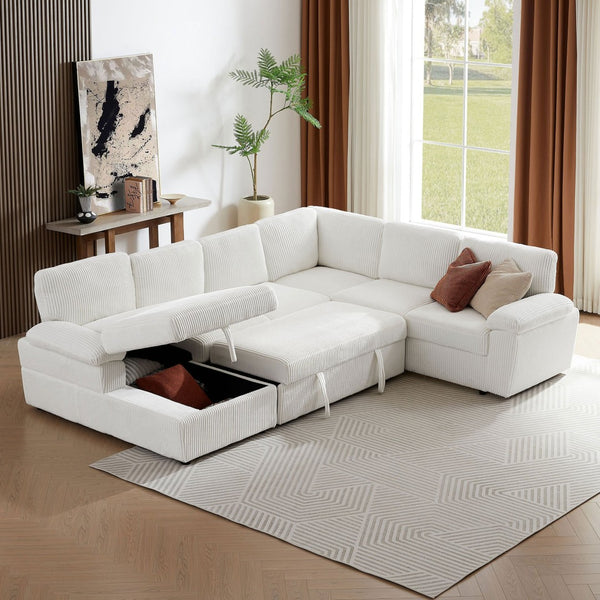 English Elm Oversized Modular Sectional Sofa With Storage Ottoman | L/U Shaped Corduroy Sleeper Couch, Comfort & Style W876S00234-GIGA