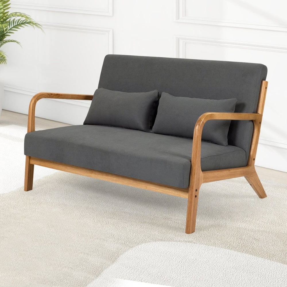 English Elm Leisure Two Seat Linen Sofa with Solid Wood Arms Mid Century Modern Living Room W1955P144547