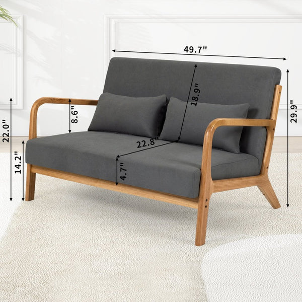 English Elm Leisure Two Seat Linen Sofa with Solid Wood Arms Mid Century Modern Living Room W1955P144547