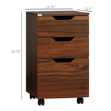 English Elm Homcom 3 Drawer Office Storage Cabinet, Under Desk Cabinet With Wheels, Brown Wood Grain