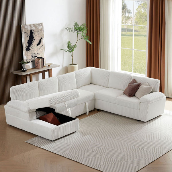 English Elm Oversized Modular Sectional Sofa With Storage Ottoman | L/U Shaped Corduroy Sleeper Couch, Comfort & Style W876S00234-GIGA