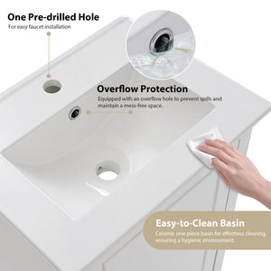 English Elm 20 Inch Modern Small Bathroom Vanity Cabinet with Ceramic Basin, Soft-Close Door & Storage White WF318756AAK