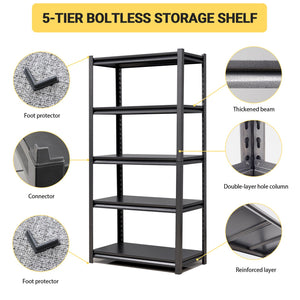 English Elm 63"H Heavy Duty 5-Tier Metal Shelving Rack 2000LB Capacity Adjustable Garage Storage Unit Black T2398P160408