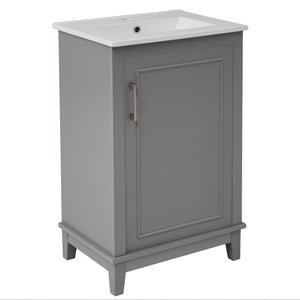 English Elm 20 Inch Modern Small Bathroom Vanity Cabinet with Ceramic Basin, Soft-Close Door & Storage Gray WF318756AAE