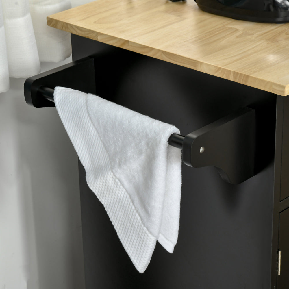 English Elm HOMCOM Mobile Kitchen Island Cart with Wood Top, 3 Cabinets, 2 Drawers, Wheels & Towel Rack W2225P160423